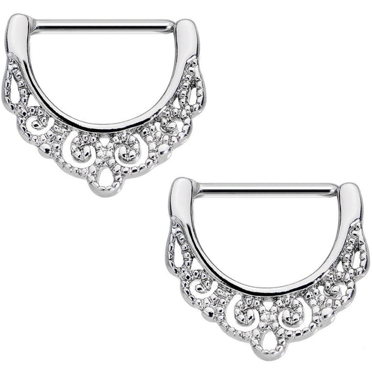 14G 9/16 Stainless Steel Fancy Filigree Nipple Clicker Set