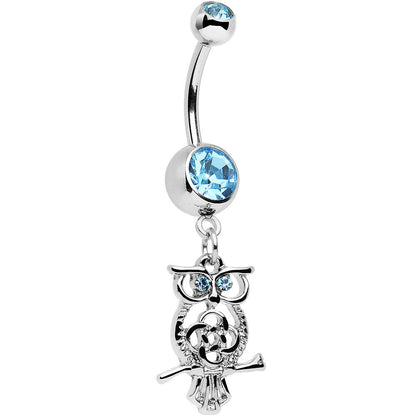 Aqua Blue Gem Celtic Knot Perched Owl Dangle Belly Ring