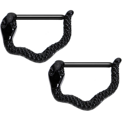 14G 9/16 Black Anodized Slithering Snake Nipple Clicker Set
