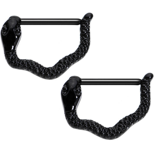 14G 9/16 Black Anodized Slithering Snake Nipple Clicker Set