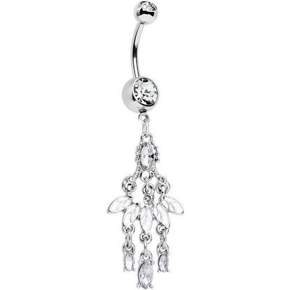 Clear Gem White Fan Chandelier Dangle Belly Ring