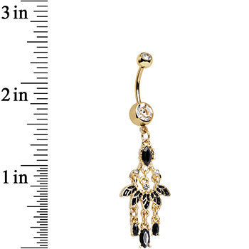 Clear Gem Gold Anodized Black Fan Chandelier Dangle Belly Ring