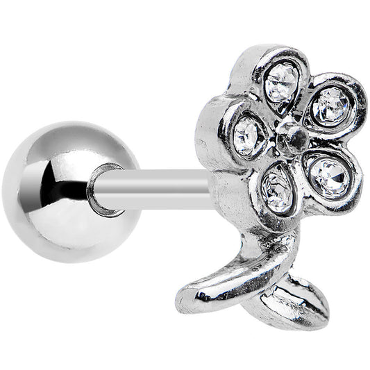 16G 1/4 Clear Gem Petal Flower Left Ear Cartilage Earring