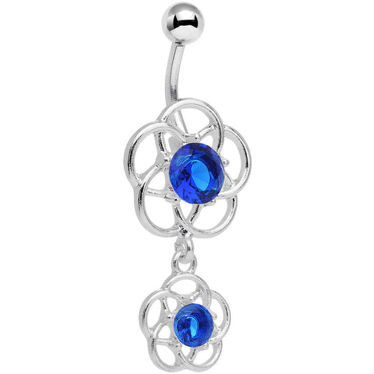 Blue Gem Framework Double Flower Dangle Belly Ring