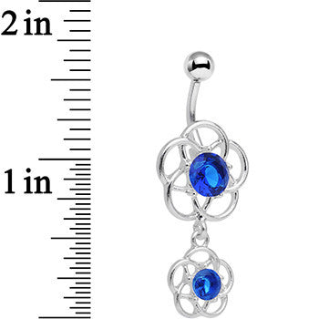 Blue Gem Framework Double Flower Dangle Belly Ring