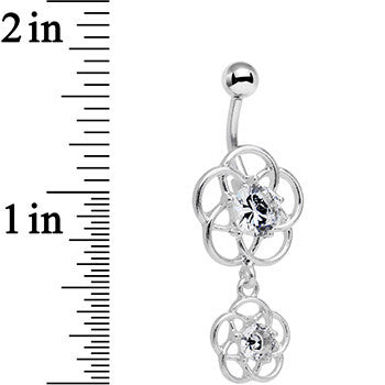 Clear Gem Framework Double Flower Dangle Belly Ring