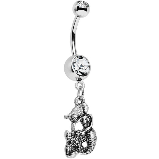 Clear Gem Miss Mermaid and Mr Starfish Dangle Belly Ring