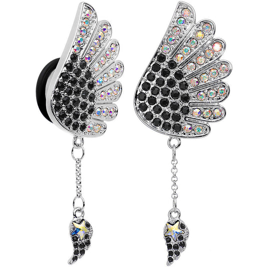5/8 Aurora Black Gem Arial Angel Wings Dangle Plug Set