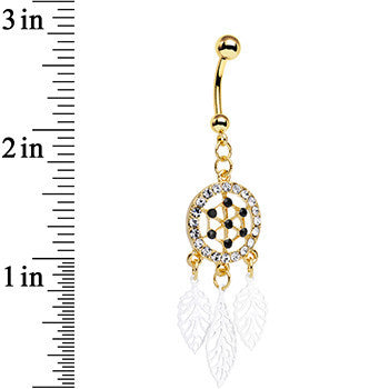 Clear Gem Gold Anodized Steel Dream Leaf Dangle Belly Ring