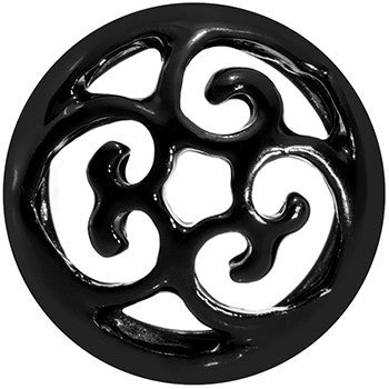 0G Steel Black Filigree Duet Heart Saddle Plug Set