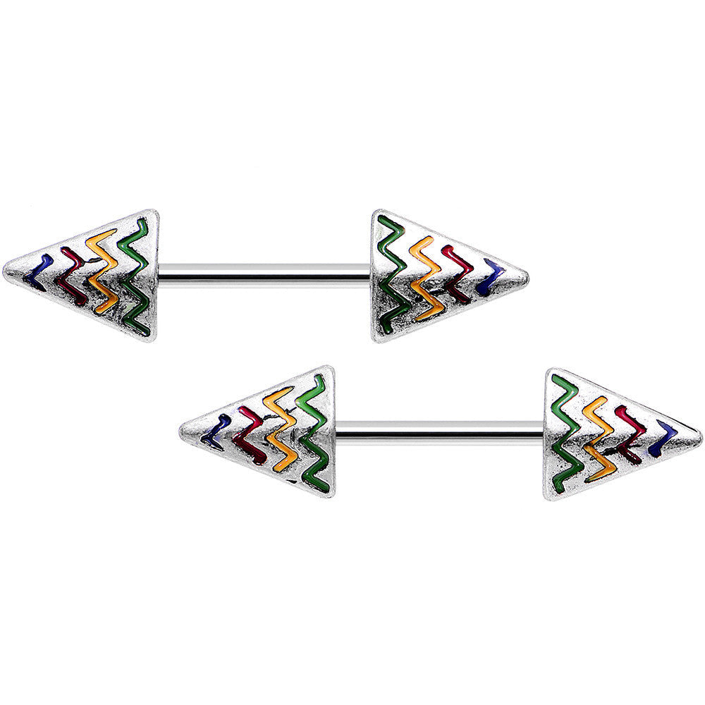 14G 9/16 Rainbow Chevron End with an Arrow Nipple Ring Set
