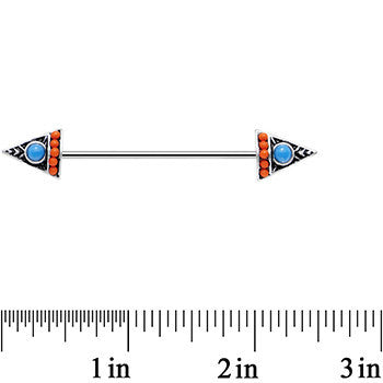14G Blue Orange Artistic Deco Arrowhead Industrial Barbell 38mm