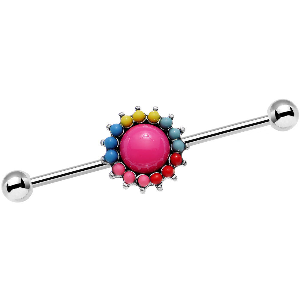 14G Prismatic Sunburst Flower Industrial Barbell 38mm