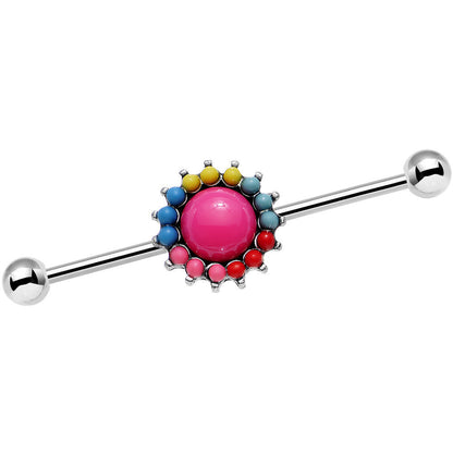 14G Prismatic Sunburst Flower Industrial Barbell 38mm