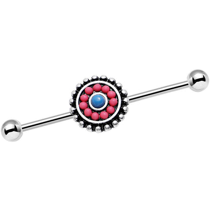14G Pink and Blue Floral Mandala Industrial Barbell 38mm