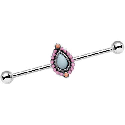 14G Light Blue and Pink Pastel Teardrop Industrial Barbell 38mm