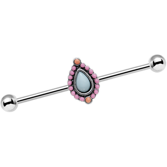 14G Light Blue and Pink Pastel Teardrop Industrial Barbell 38mm