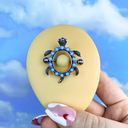 14G 3/4 Faux Turquoise See Ya Sea Turtle Nipple Shield Set