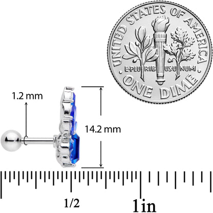 16G 1/4 BBlue Gem Flower Tiara Cartilage Tragus Earring