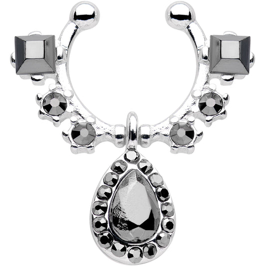 Black Gem Silhouette Dangle Clip On Septum