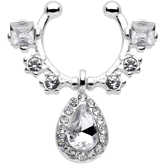 Clear Gem Silhouette Dangle Clip On Septum