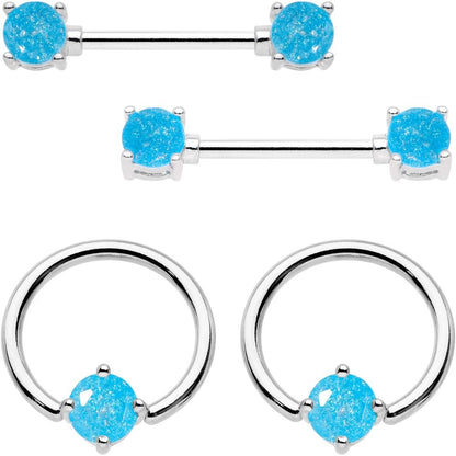 14G Oceanic Faux Opal BCR Captive Ring Barbell Nipple Ring Set