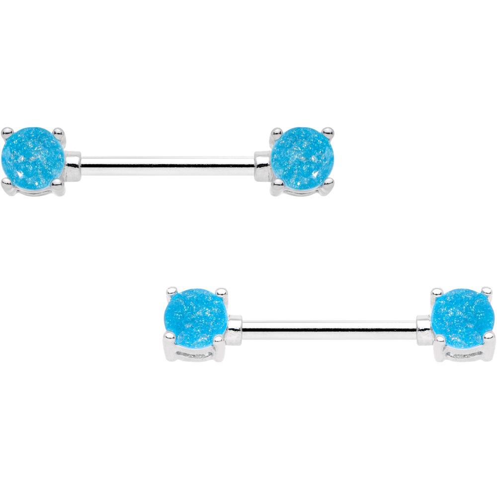 14G Oceanic Faux Opal BCR Captive Ring Barbell Nipple Ring Set