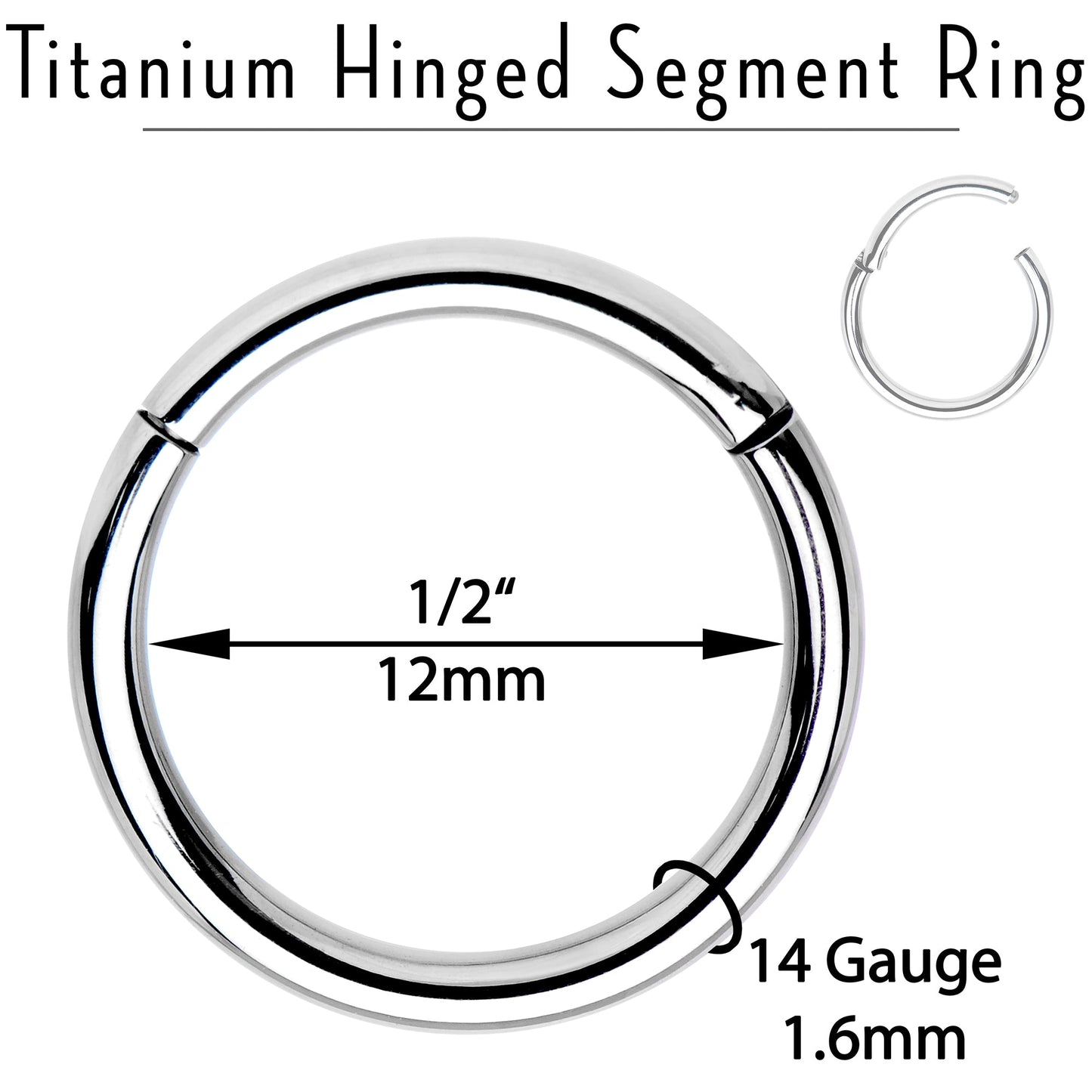 14G 1/2 Solid G23 Implant Grade Titanium Hinged Segment Ring
