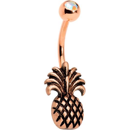 Clear Gem Rose Gold PVD Tropical Pineapple Pizzazz Belly Ring