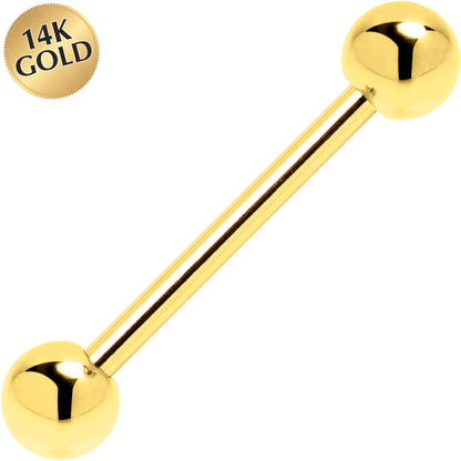 Solid 14k Yellow Gold Barbell Tongue Ring 14G 5/8 5mm