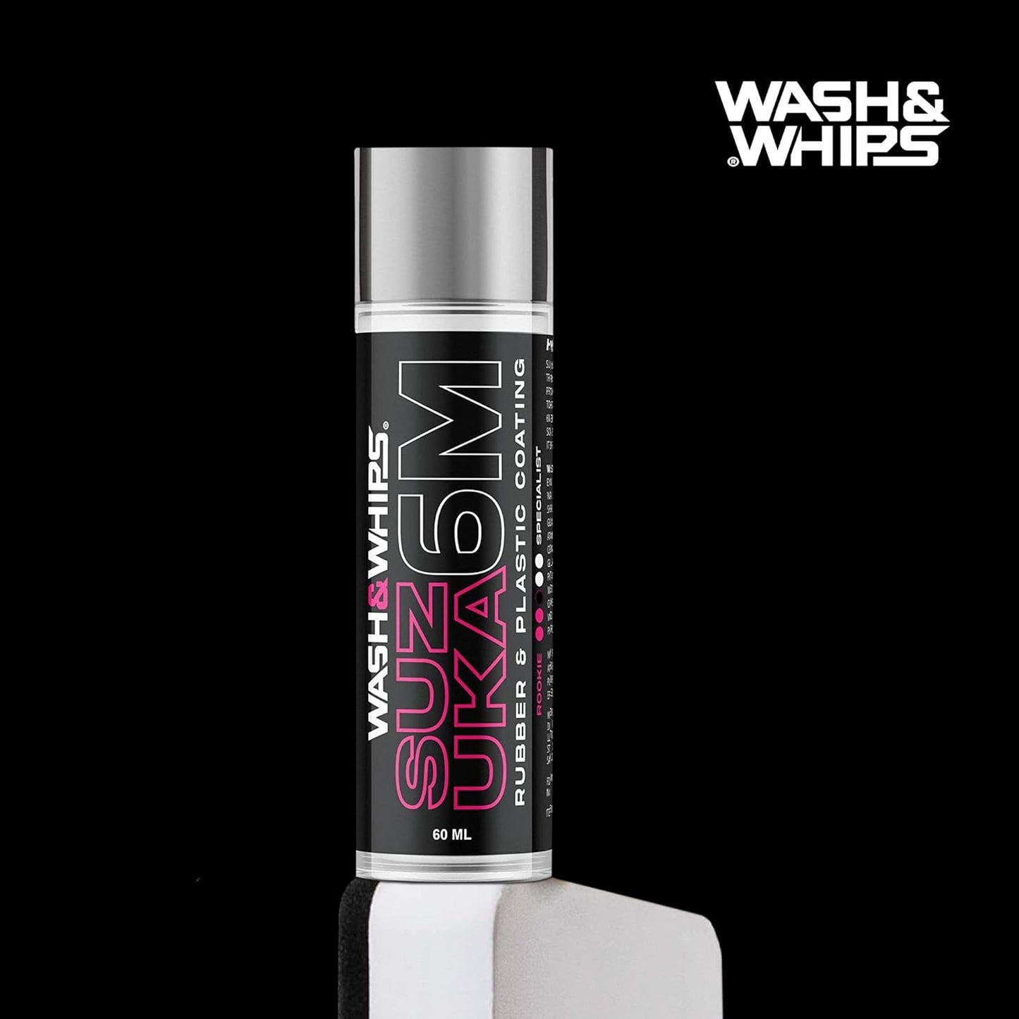 WASH&WHIPS Suzuka 6M Rubber & Plastic Coating for Cars, Restores and Brings Back Black - Concentrated Formula Non-Greasy, 60ml