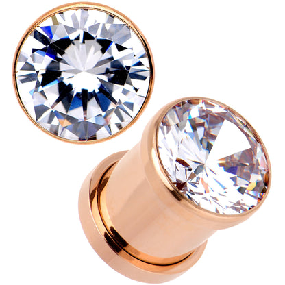 Clear CZ Gem Rose Gold PVD Glitzy Screw Fit Tunnel Plug Set