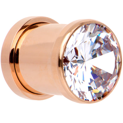 Clear CZ Gem Rose Gold PVD Glitzy Screw Fit Tunnel Plug Set