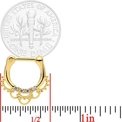 1/4 Clear CZ Gem Gold Tone Anodized Filigree Nipple Clicker Set