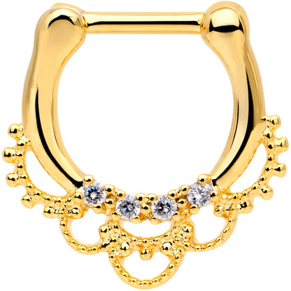 1/4 Clear CZ Gem Gold Tone Anodized Filigree Nipple Clicker Set
