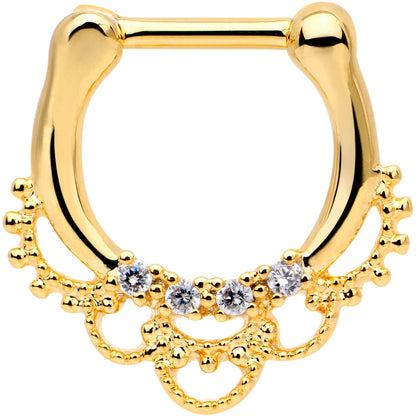 1/4 Clear CZ Gem Gold Tone Anodized Filigree Nipple Clicker Set