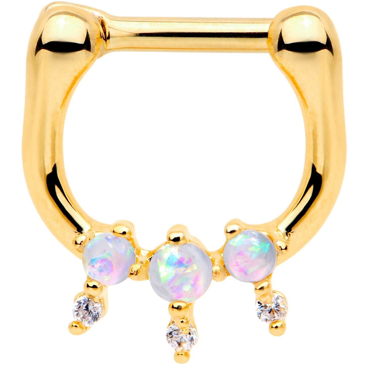 1/4 White Faux Opal Gold Tone Anodized Tri Spike Nipple Clicker Set