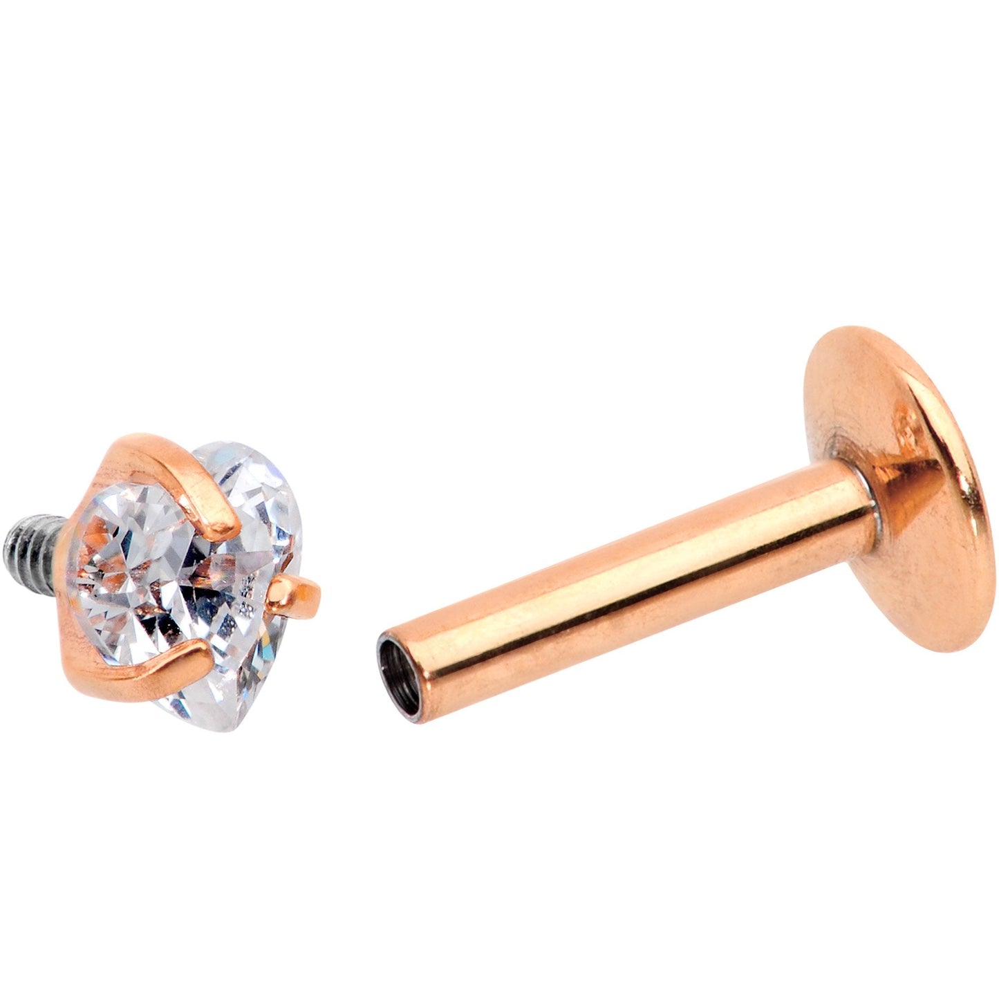 1/4 Clear Heart CZ Rose Gold PVD Internally Threaded Labret Monroe