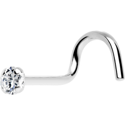 Solid 14K White Gold 2mm Cubic Zirconia SOLITAIRE Nose Ring