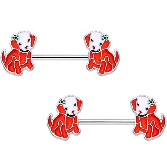 14G 9/16 Red Puppy Parade Barbell Nipple Ring Set