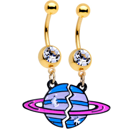 Clear Gem Gold PVD BFF Planet Best Friend Dangle Belly Ring Set of 2