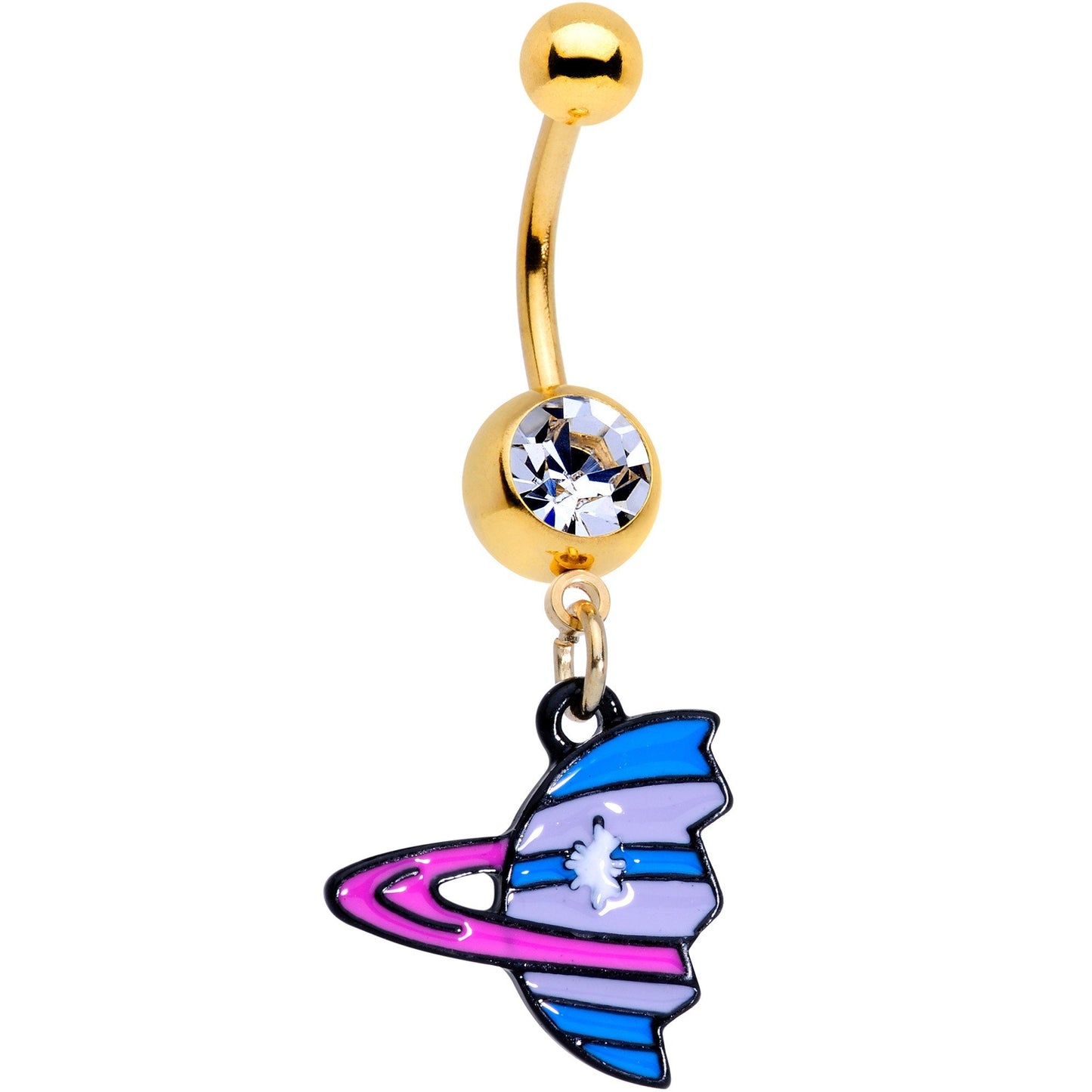 Clear Gem Gold PVD BFF Planet Best Friend Dangle Belly Ring Set of 2