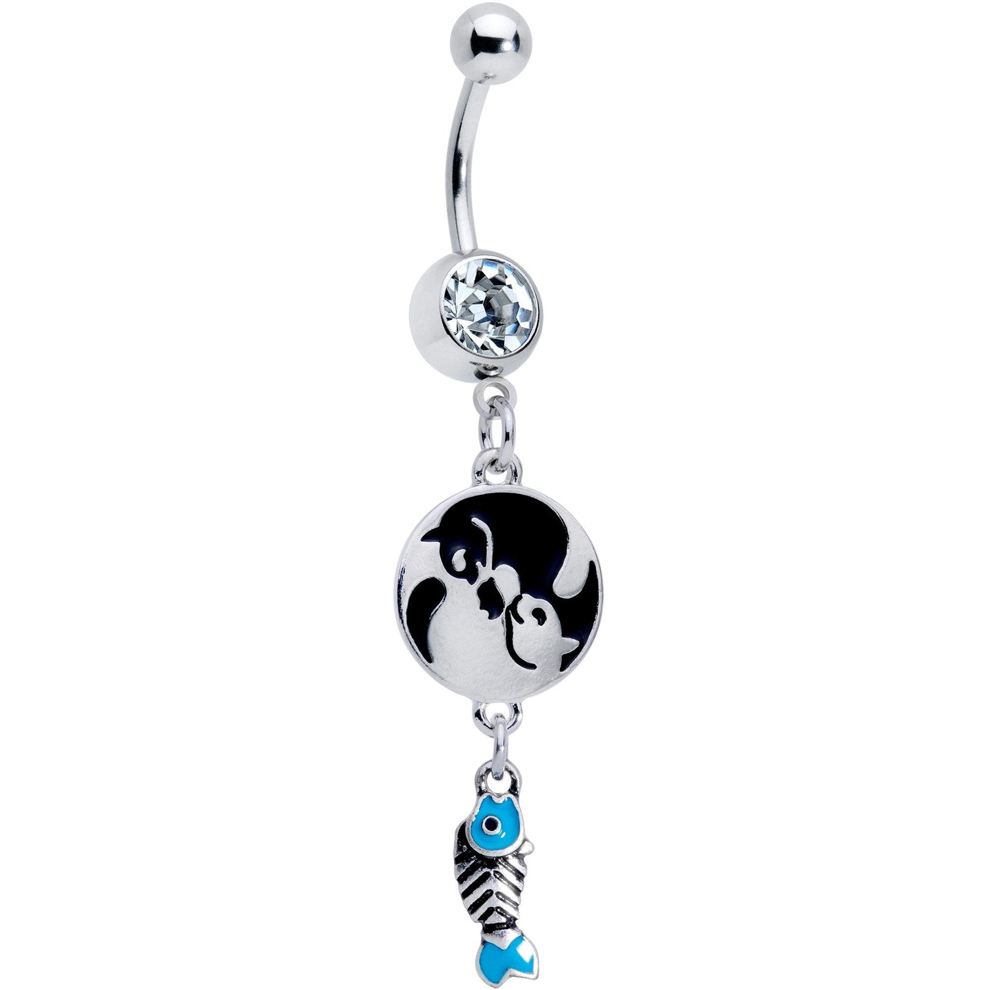 Yin Yang Cat Life Blue Fish Dangle Belly Ring