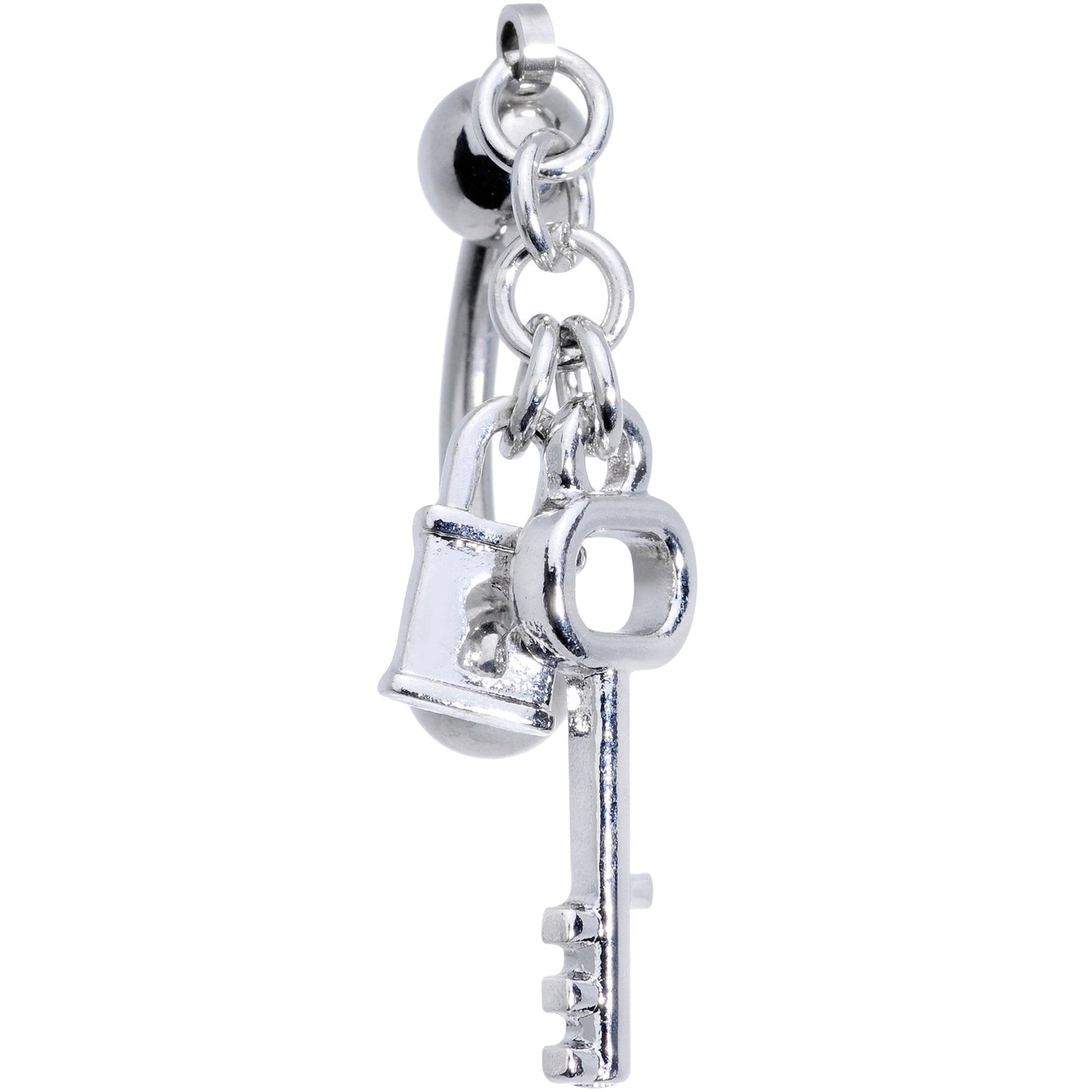 Lockdown Pad Lock and Bit Key Reversible Top Mount Dangle Belly Ring
