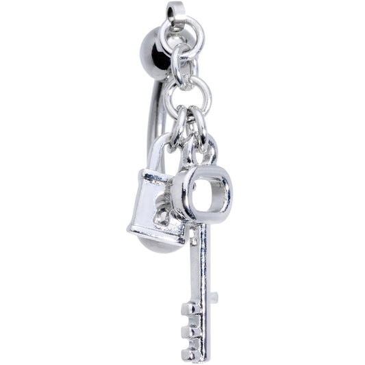 Lockdown Pad Lock and Bit Key Reversible Top Mount Dangle Belly Ring