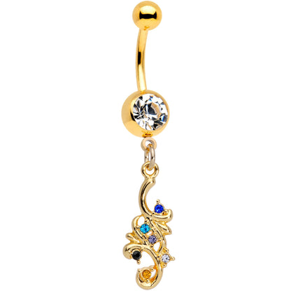 Clear Gem Gold PVD Filigree Flow Best Friend Dangle Belly Ring Set of 2