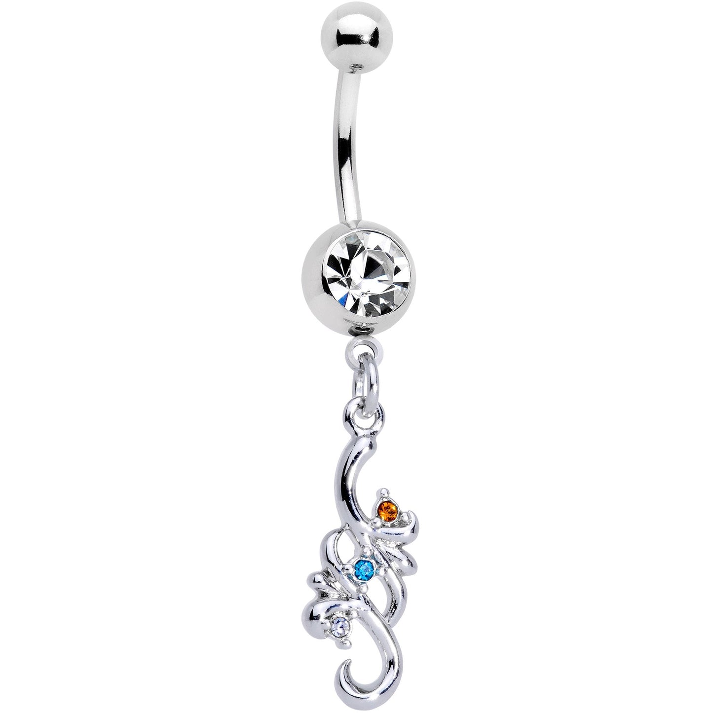Clear Gem Gold PVD Filigree Flow Best Friend Dangle Belly Ring Set of 2