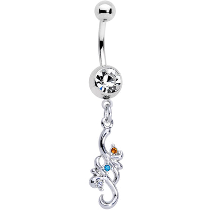 Clear Gem Gold PVD Filigree Flow Best Friend Dangle Belly Ring Set of 2