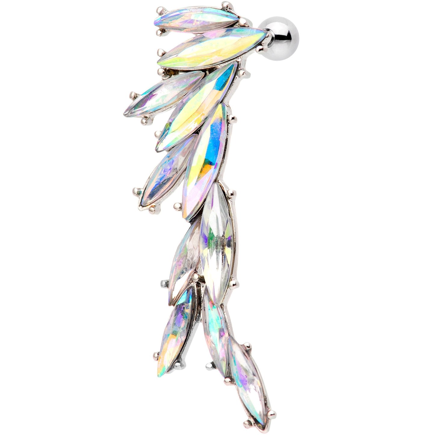 1/4 Aurora Gem Feathered Cascade Tragus Cartilage Earring