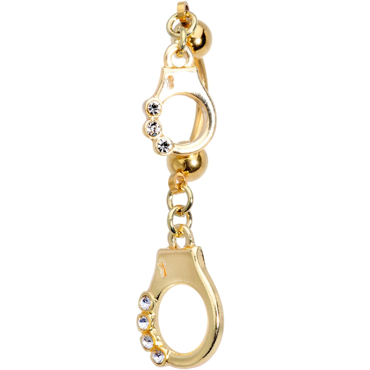 Clear Gem Gold PVD Handcuffed Double Mount Dangle Belly Ring